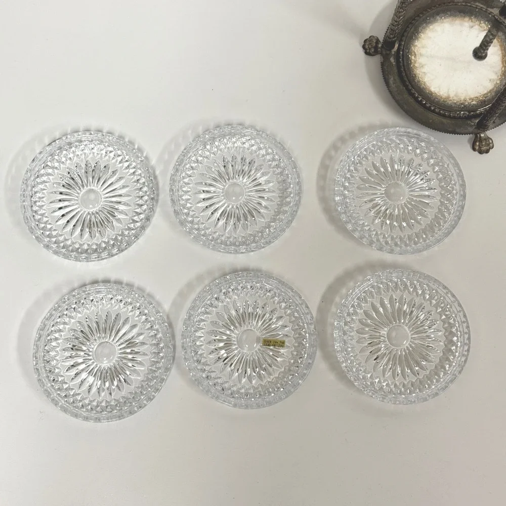 Vintage FB Rogers Crystal Coaster Set of 6 Silver plated Lion Paw Footed holder